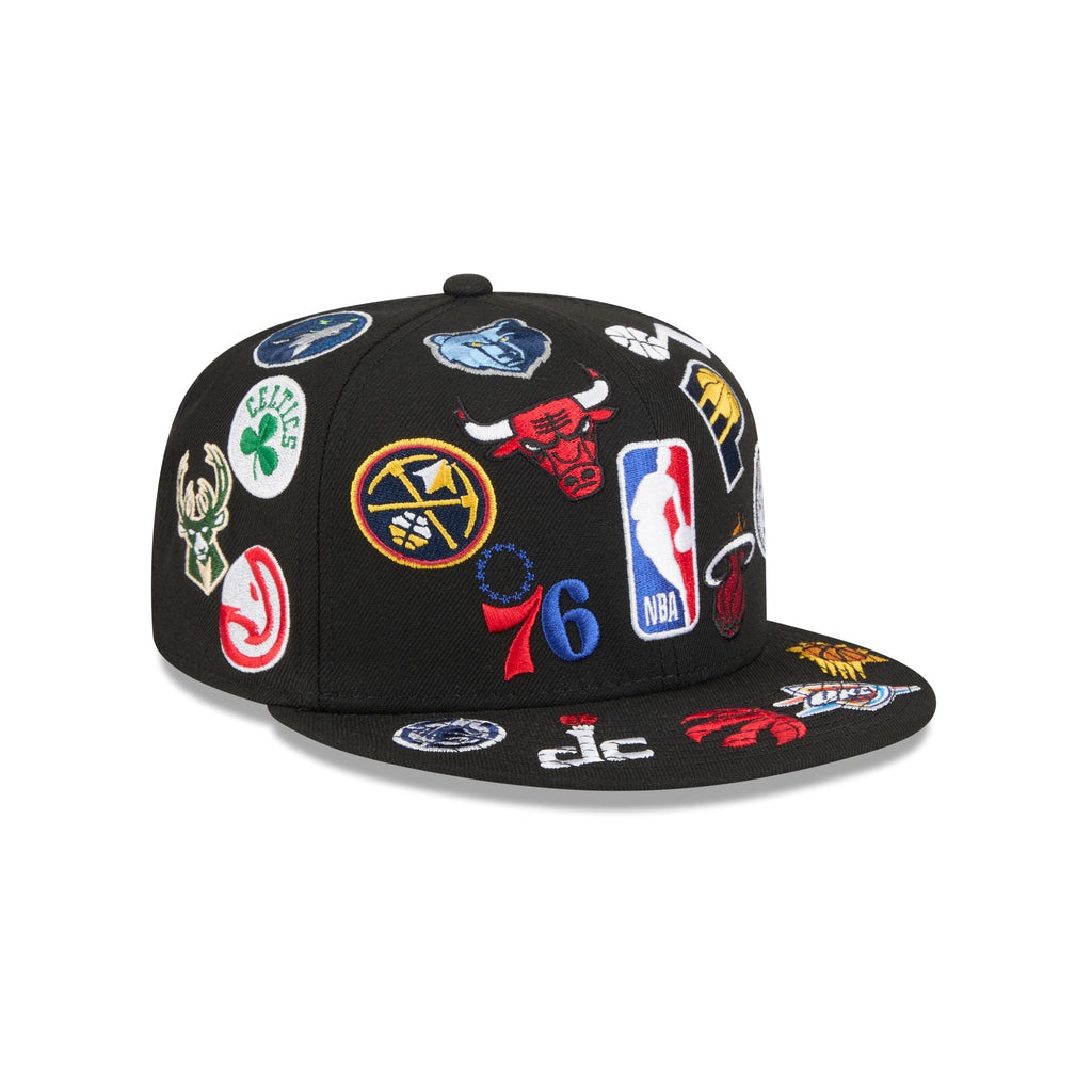NBA All Over Logo Black 59FIFTY Fitted Hat